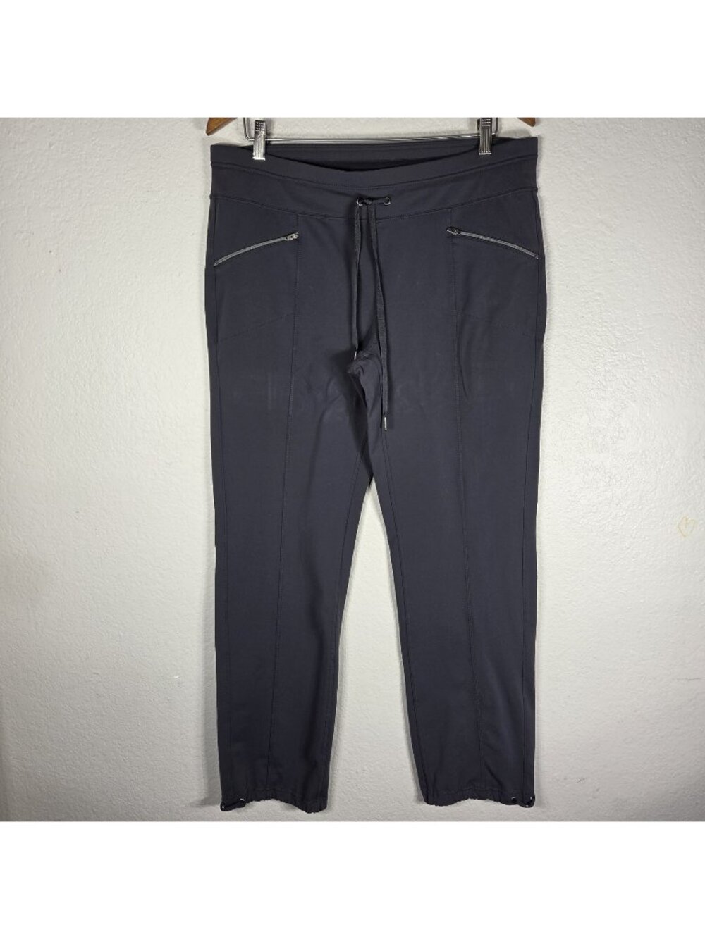 Athleta Metro Slouch XL Joggers Pants Black Drawstring Zip Pocket Dark Gray
